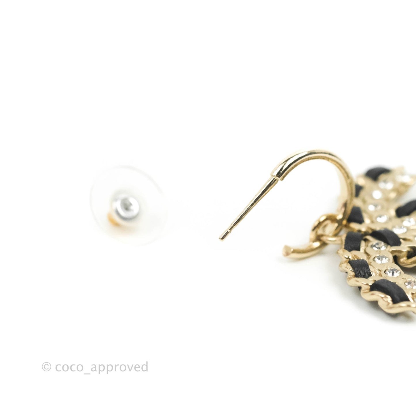 Chanel Crystal CC Braided Black Leather Drop Earrings Gold Hardware 20C