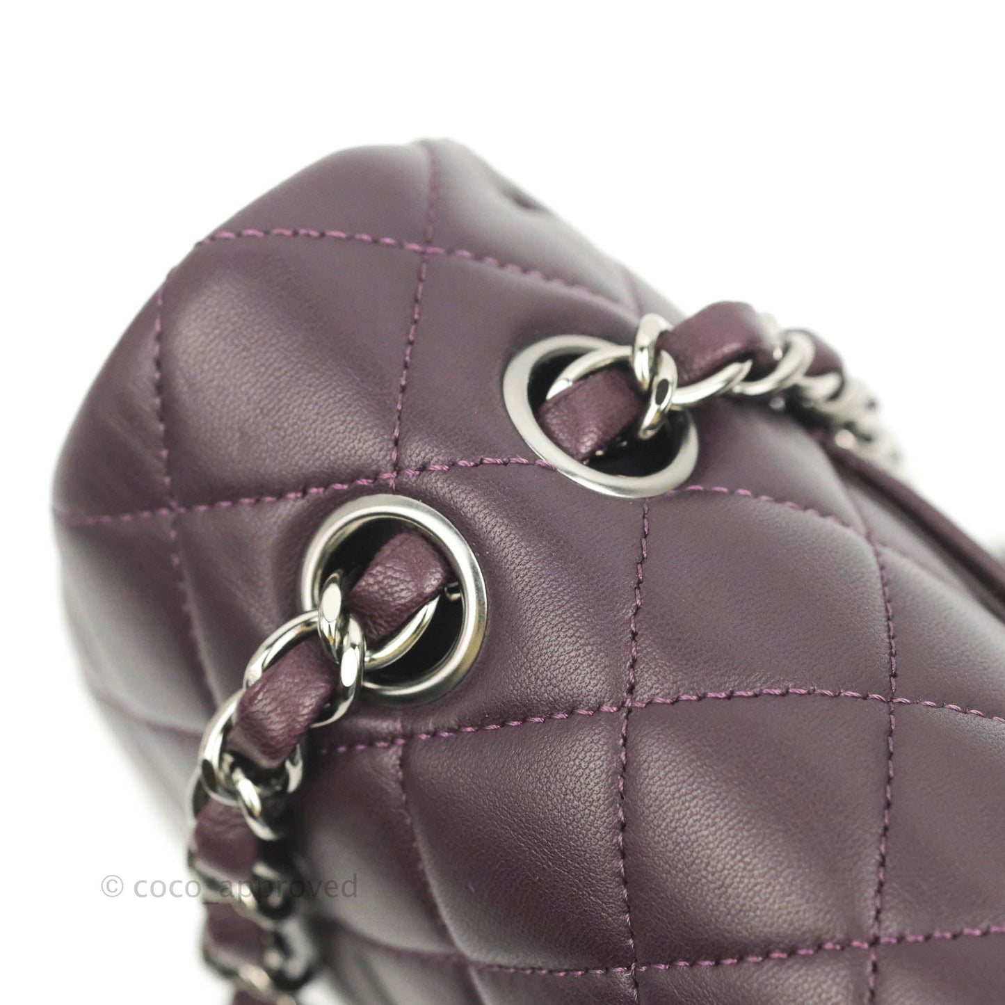 Chanel Classic M/L Medium Flap Quilted Purple Burgundy Lambskin Silver Hardware