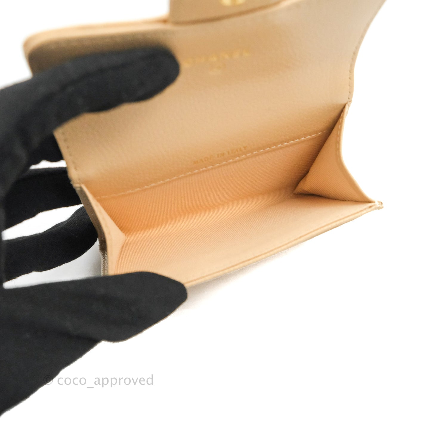 Chanel Quilted Flap Card Holder Beige Caviar Gold Hardware