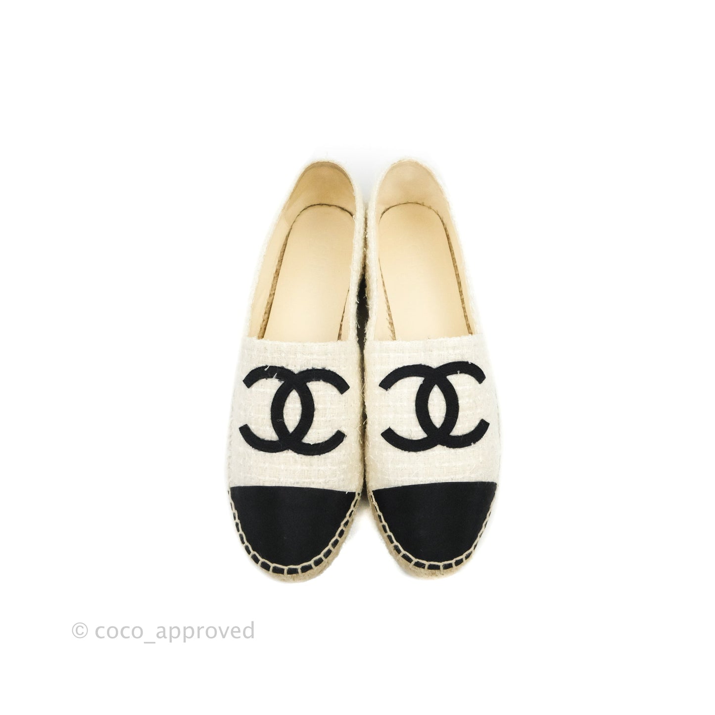 Chanel Espadrilles Tweed Black Beige 40