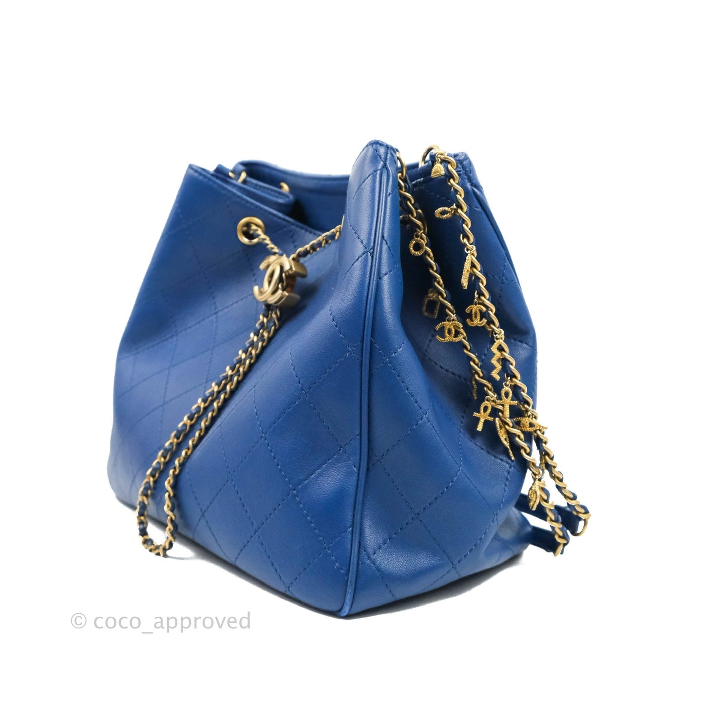 Chanel Egyptian Amulet Drawstring Bucket Bag Navy Aged Gold Hardware