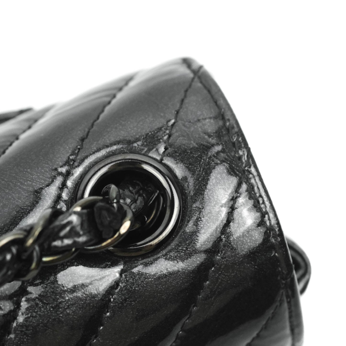 Chanel Chevron Mini Rectangular Flap Black Crumpled Patent So Black Hardware