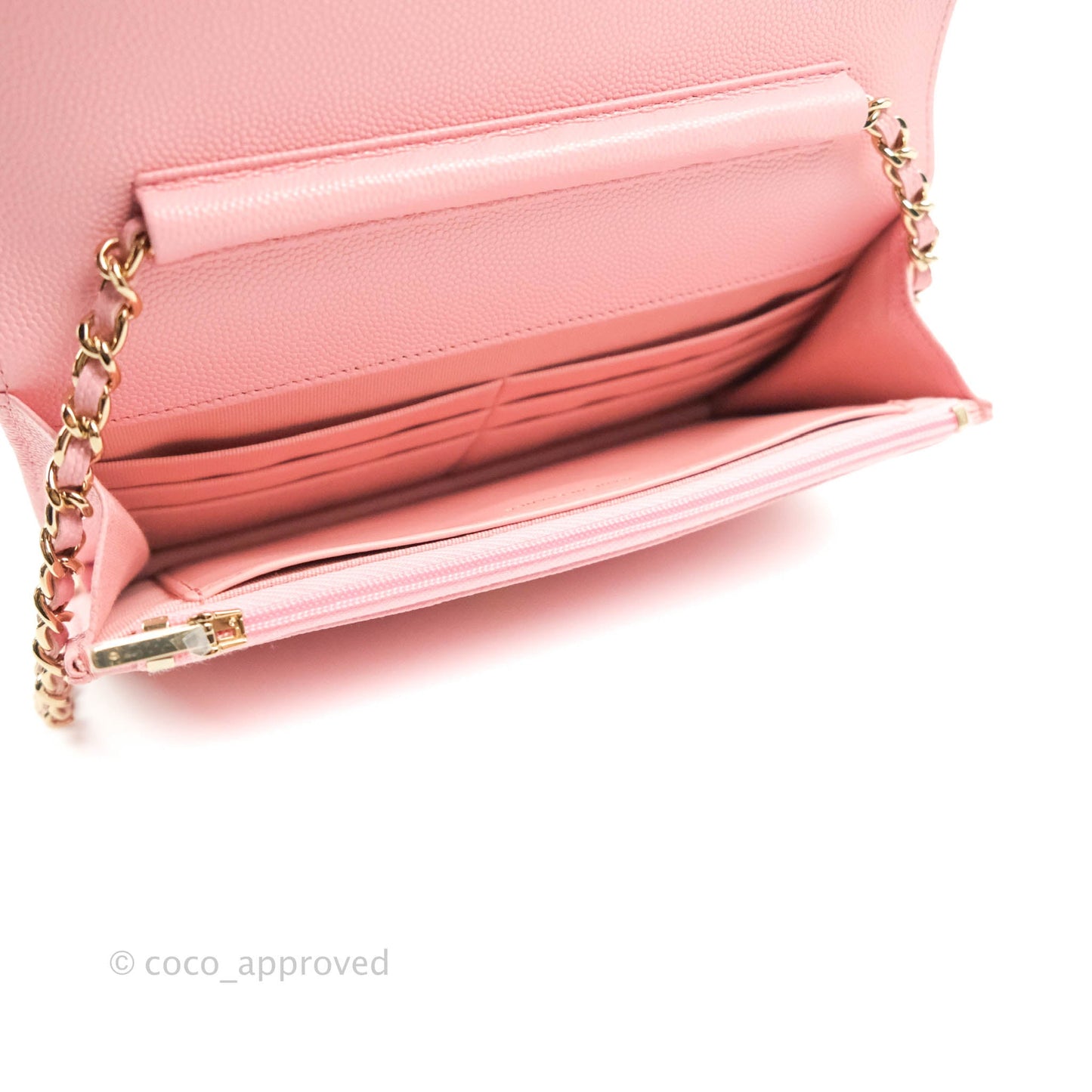 Chanel Quilted Wallet on Chain WOC Pink Caviar Gold Hardware 22S