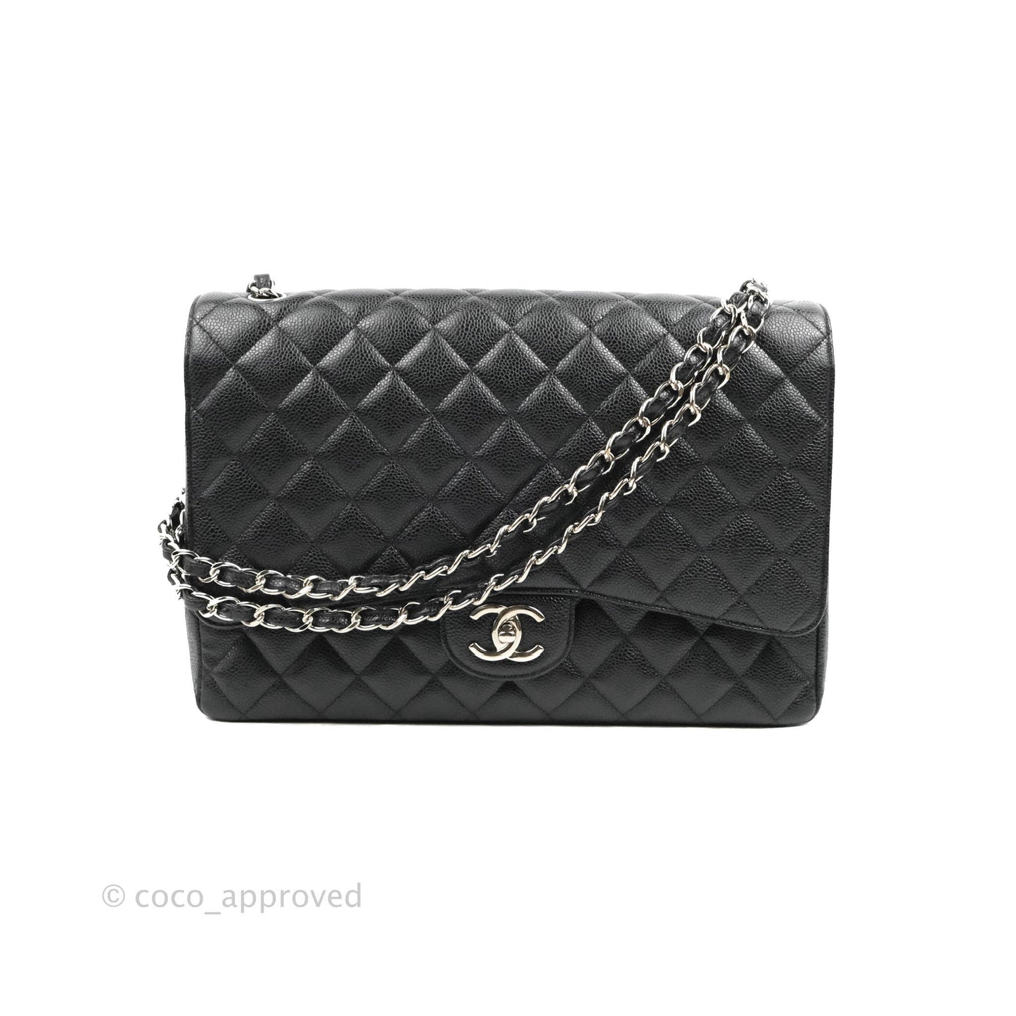 Chanel Quilted Maxi Double Flap Black Caviar Silver Hardware