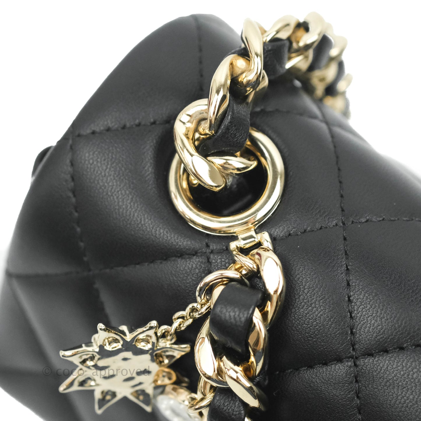 Chanel Quilted Mini Rectangular Lambskin Black Flap With Charms Gold Hardware 21C