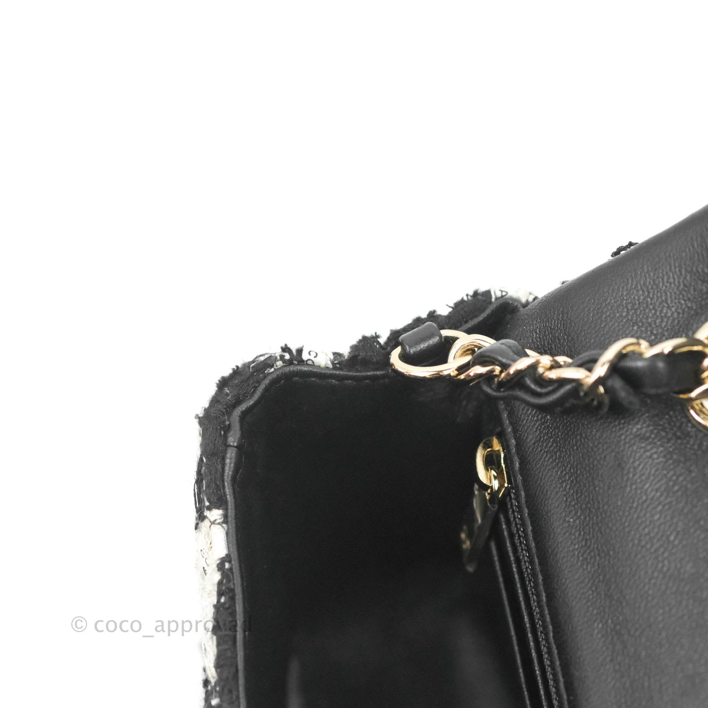 Chanel Quilted Mini Rectangular Flap Tweed Houndstooth Black & White Gold Hardware