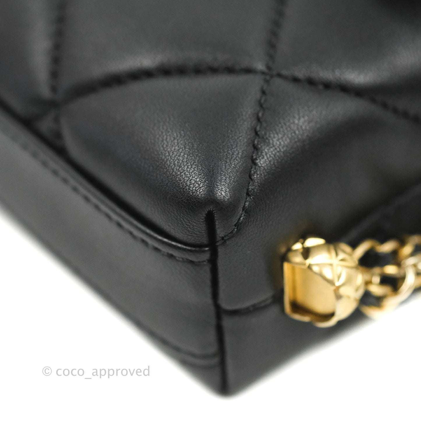 Chanel Mini Flap Bag With Pearl And Woven Chain CC Logo Black Lambskin Aged Gold Hardware 21B
