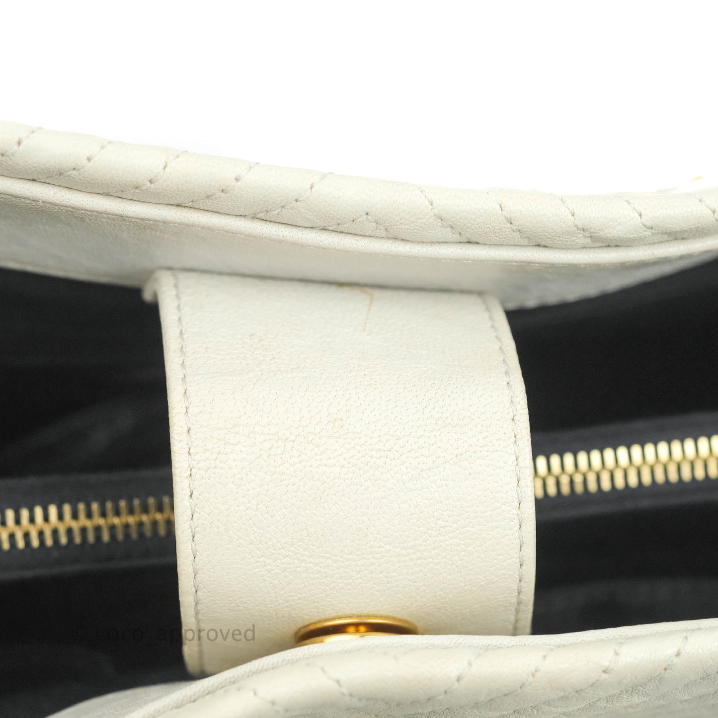 Chanel Chevron Surpique Tote White Crumpled Calfskin Aged Gold Hardware