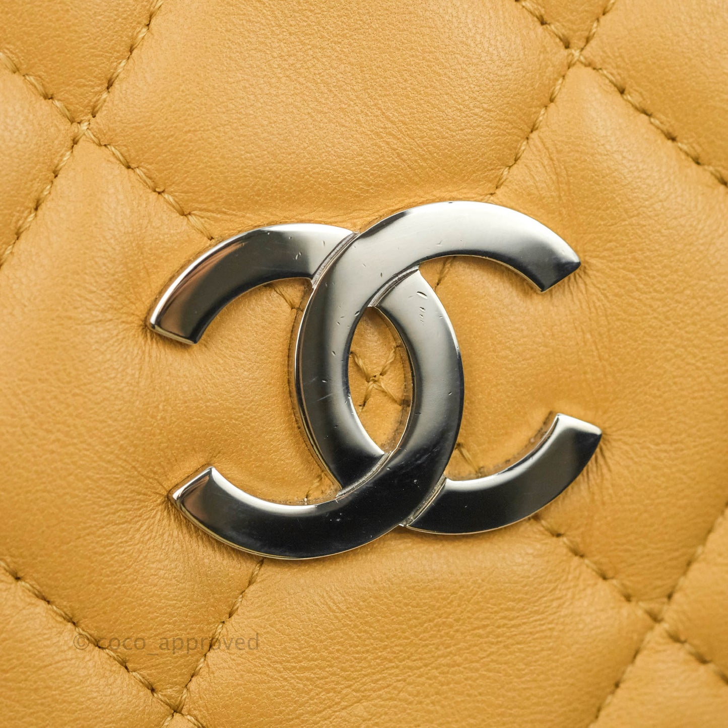 Chanel Quilted Bowling Bag Beige Lambskin Silver Hardware