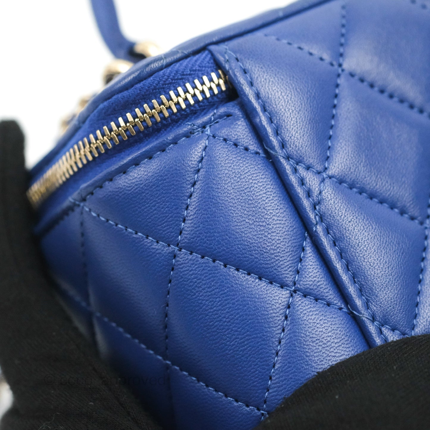 Chanel Vanity Rectangular Top Handle Blue Lambskin Gold Hardware