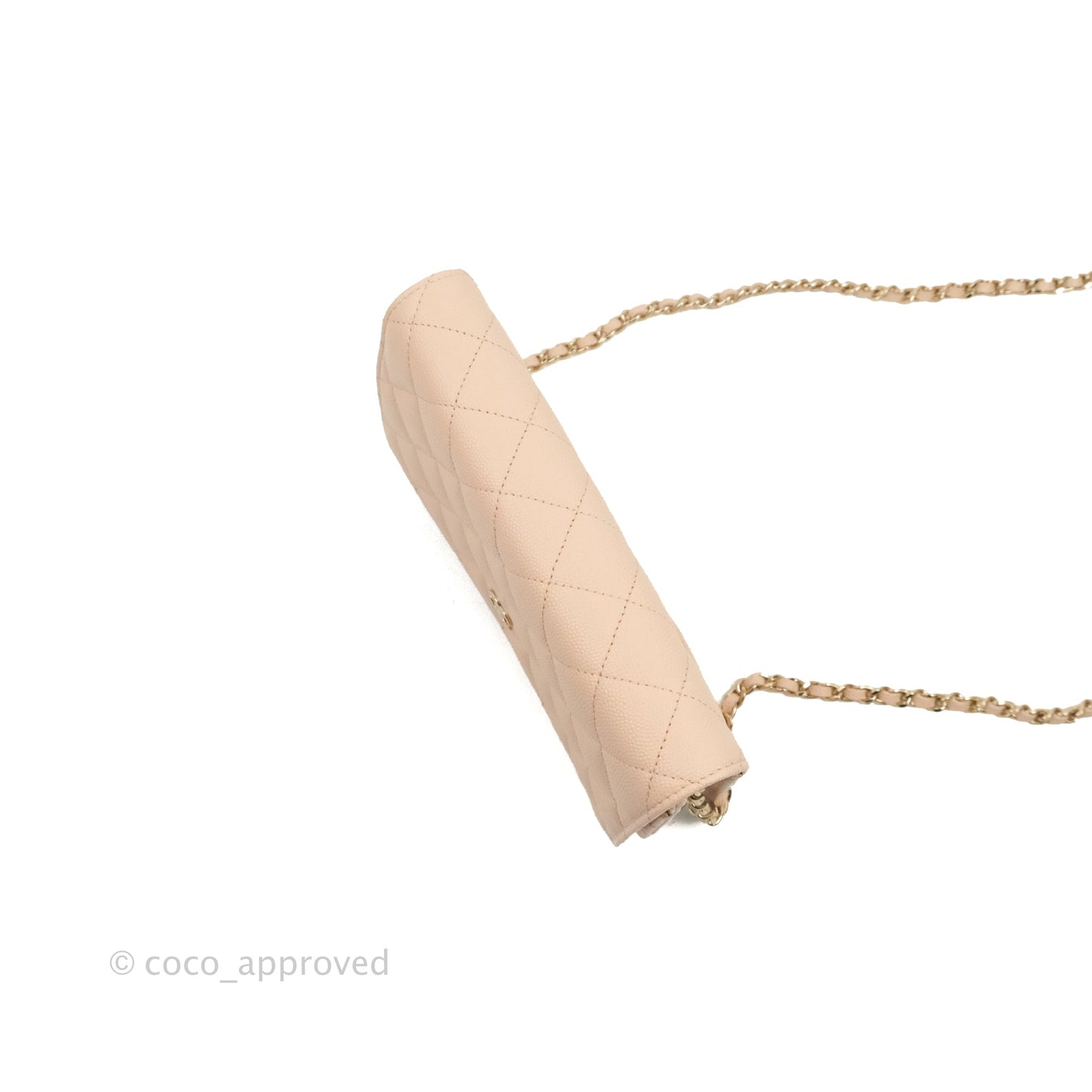 Chanel Quilted Classic Wallet on Chain WOC Light Beige Caviar Gold Hardware