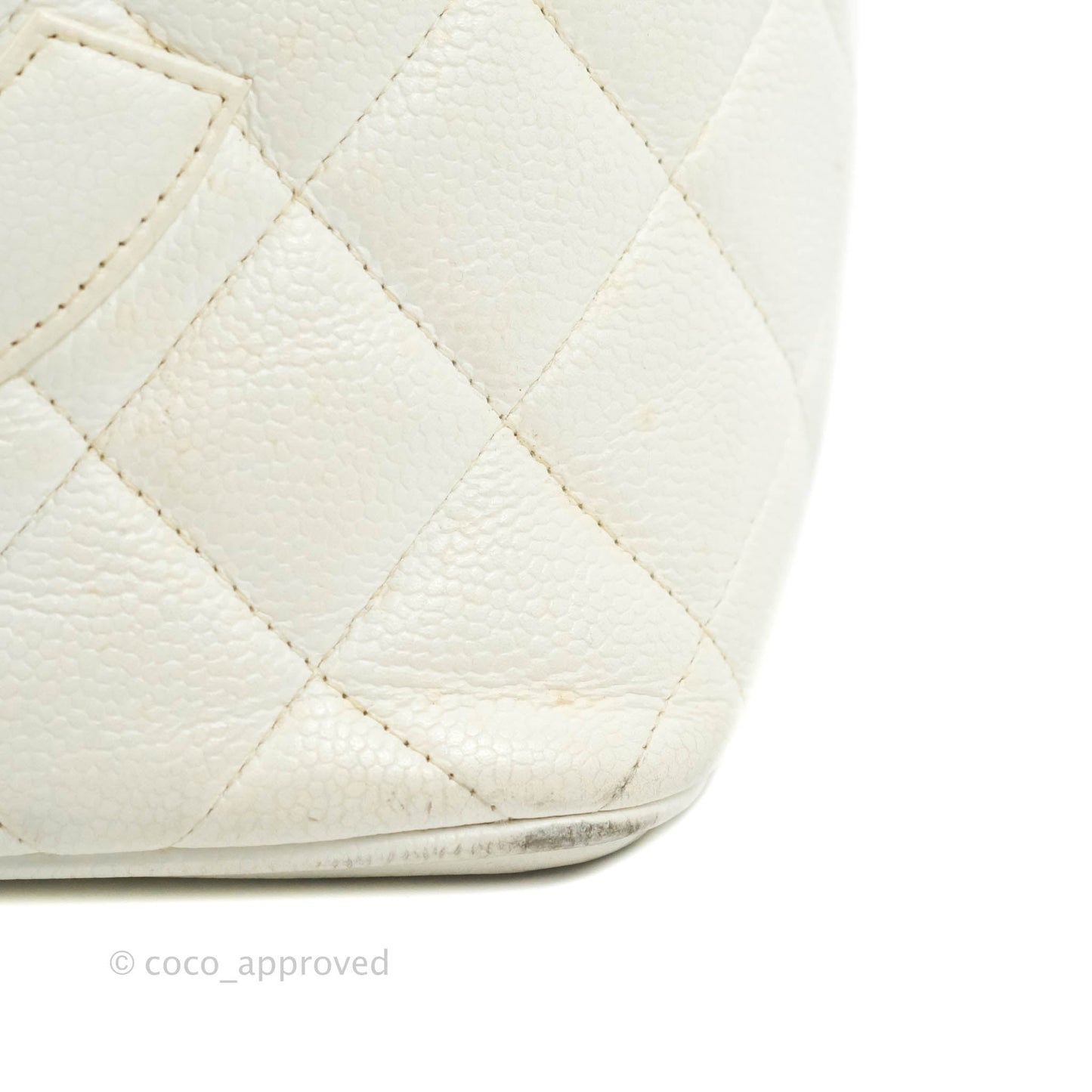 Chanel Vintage Medallion CC White Caviar Tote Bag Gold Hardware