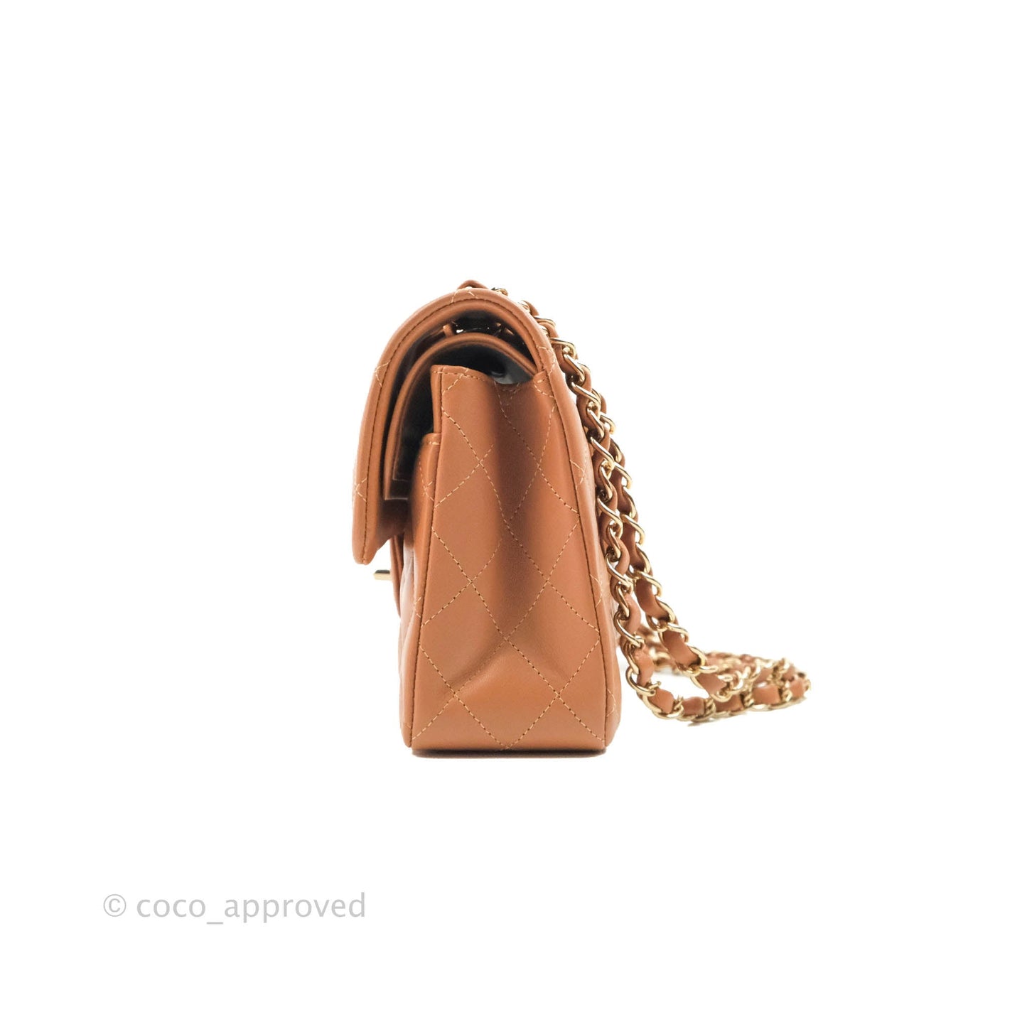 Chanel Classic Small S/M Flap Dark Beige Caramel Lambskin Gold Hardware 22S