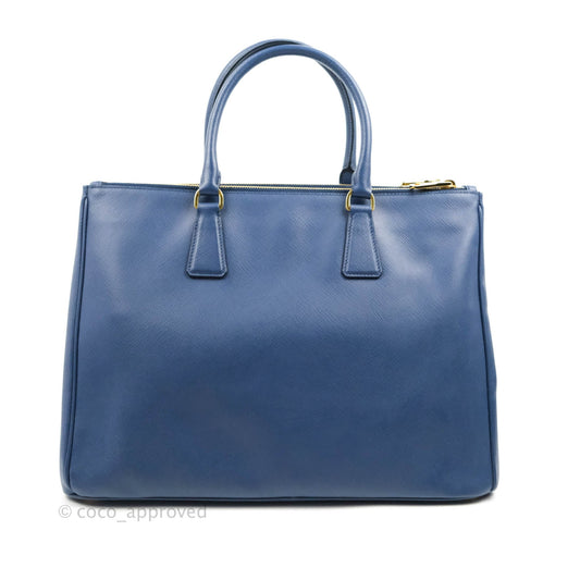 Prada Double Zip Lux Saffiano Dark Blue Large Tote Bag