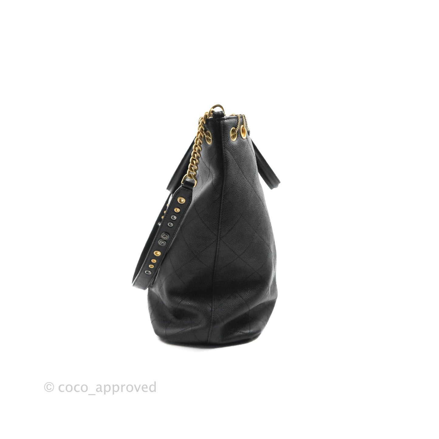 Chanel Quilted Shopping Tote Black Caviar Aged Gold Hardware 18C