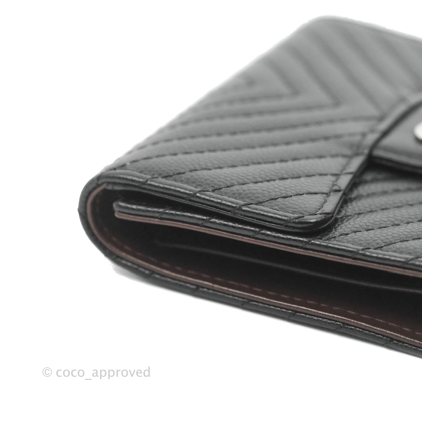 Chanel Classic Flap Chevron Wallet Black Caviar Silver Hardware