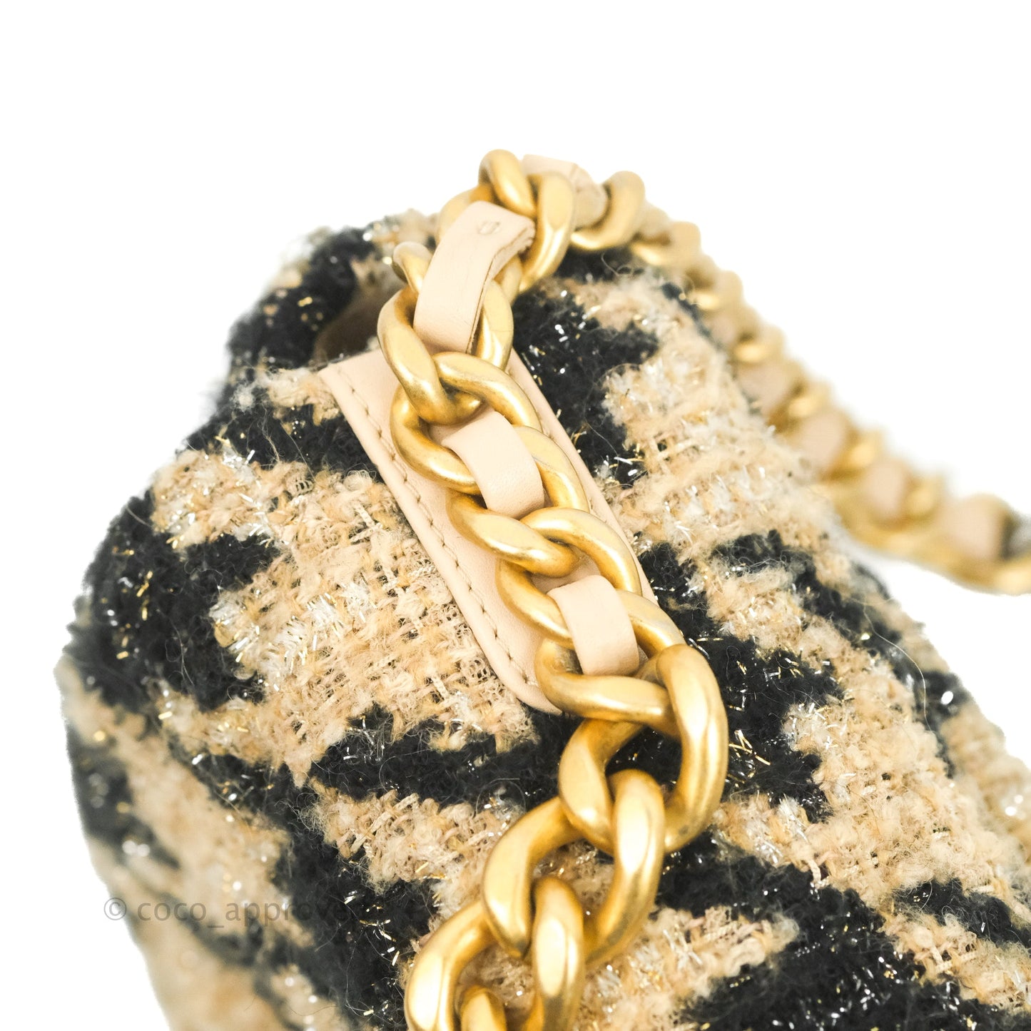 Chanel 19 Small Tweed Houndstooth Black Beige Mixed Hardware