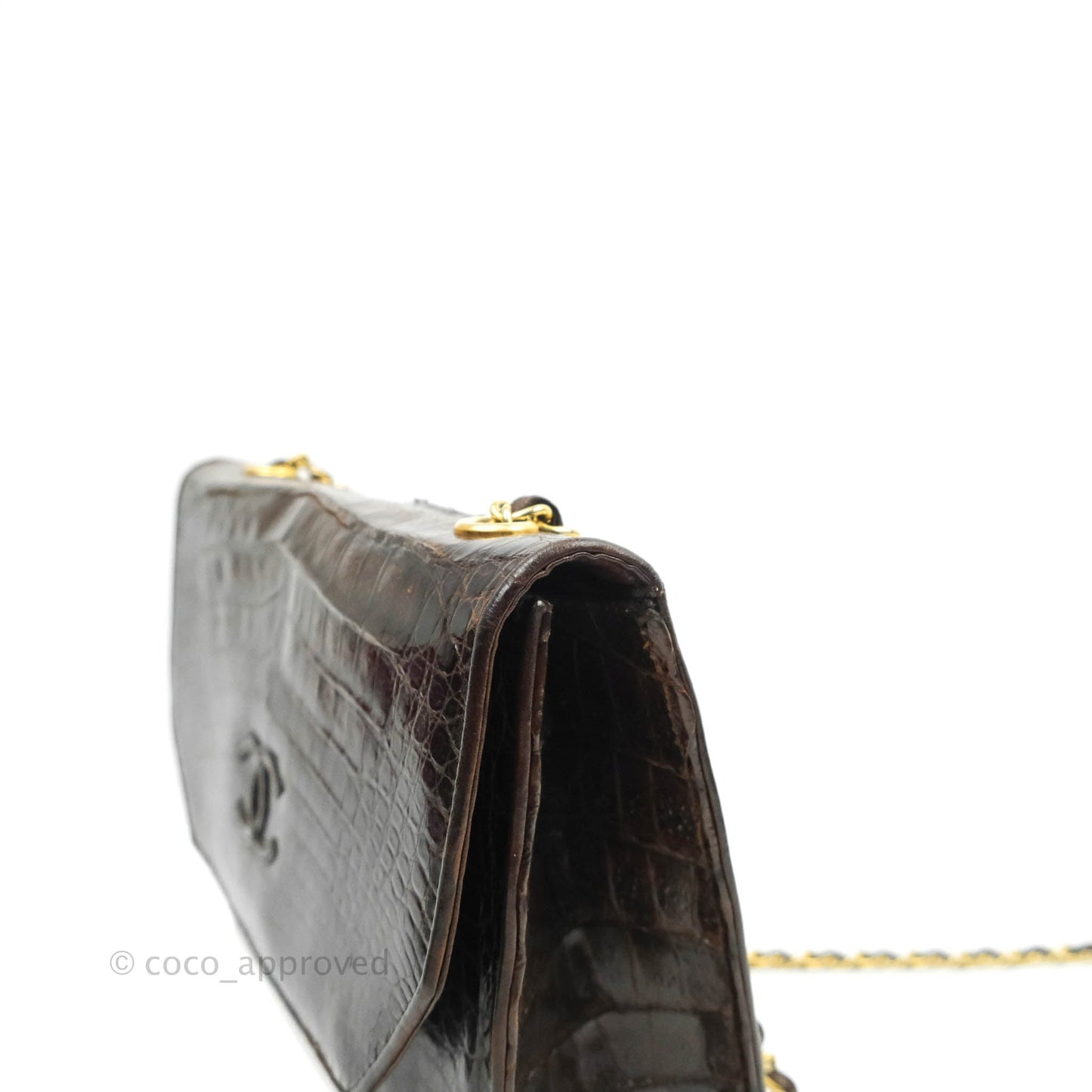 Chanel Vintage Brown Crocodile Leather Shoulder Bag Gold Hardware
