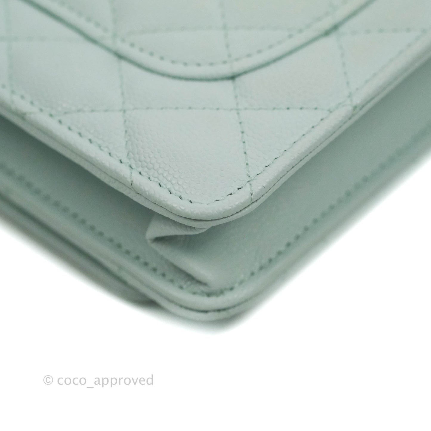 Chanel Quilted Classic Wallet on Chain WOC Light Blue Caviar Silver Hardware