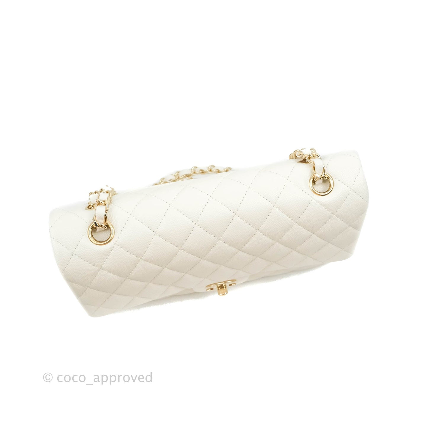 Chanel Classic M/L Medium Double Flap White Caviar Gold Hardware 21B