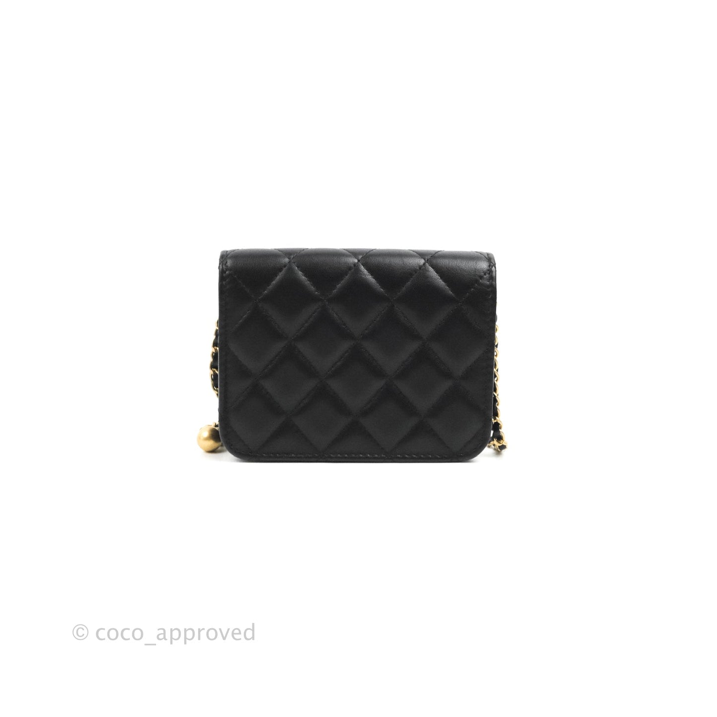 Chanel Pearl Crush Card Holder Black Lambskin Aged Gold Hardware