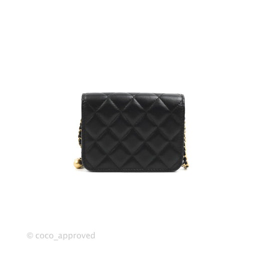 Chanel Pearl Crush Card Holder Black Lambskin Aged Gold Hardware