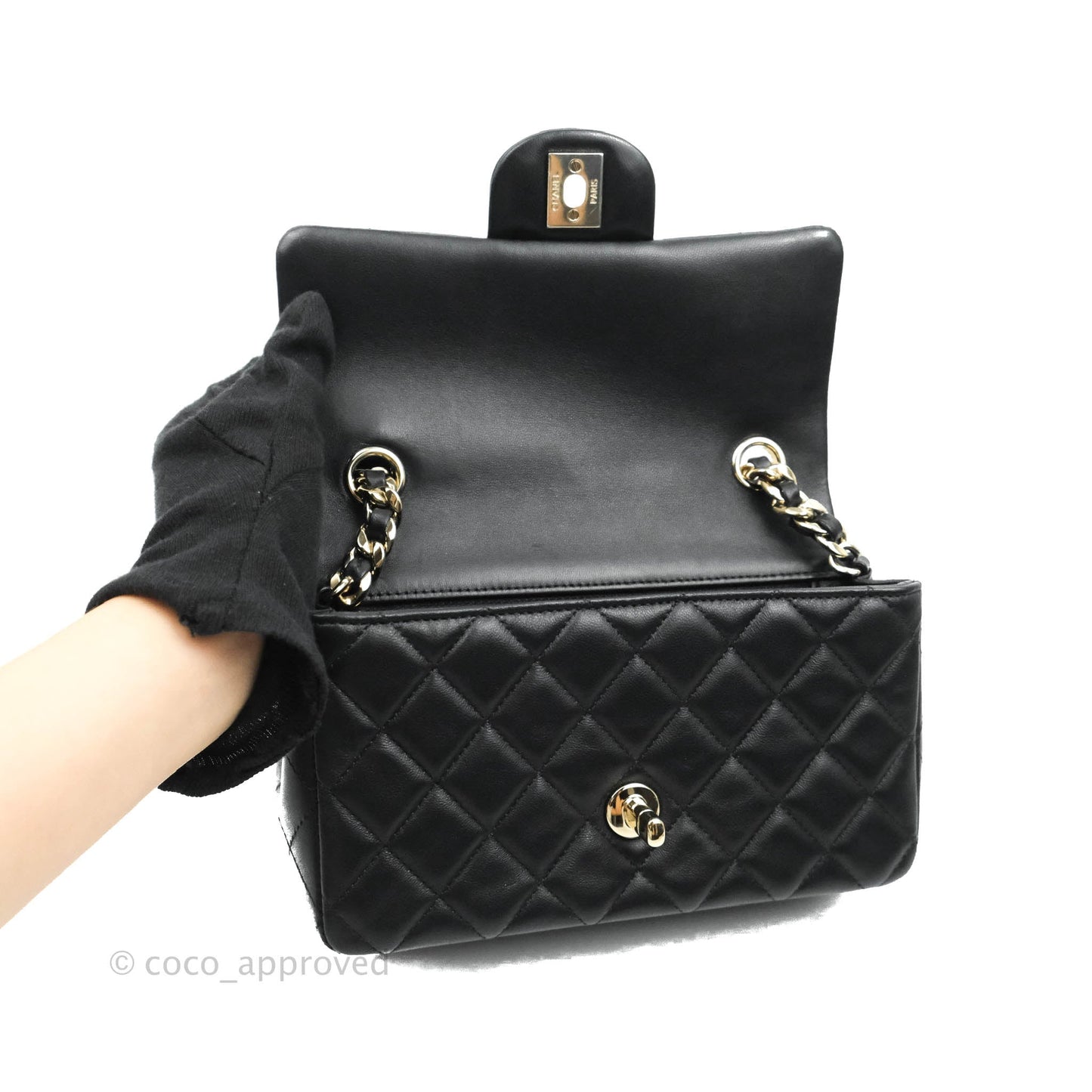 Chanel Quilted Mini Rectangular Lambskin Black Flap With Charms Gold Hardware 21C