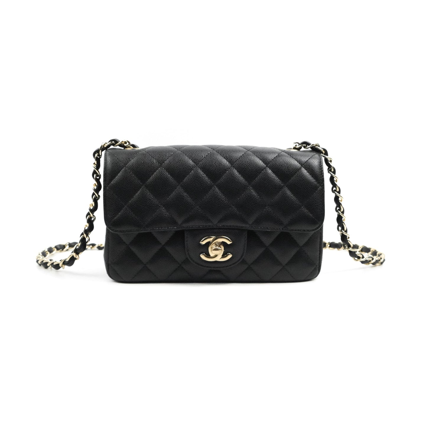 Chanel Quilted Mini Rectangular Flap Black Caviar Light Gold Hardware 17C