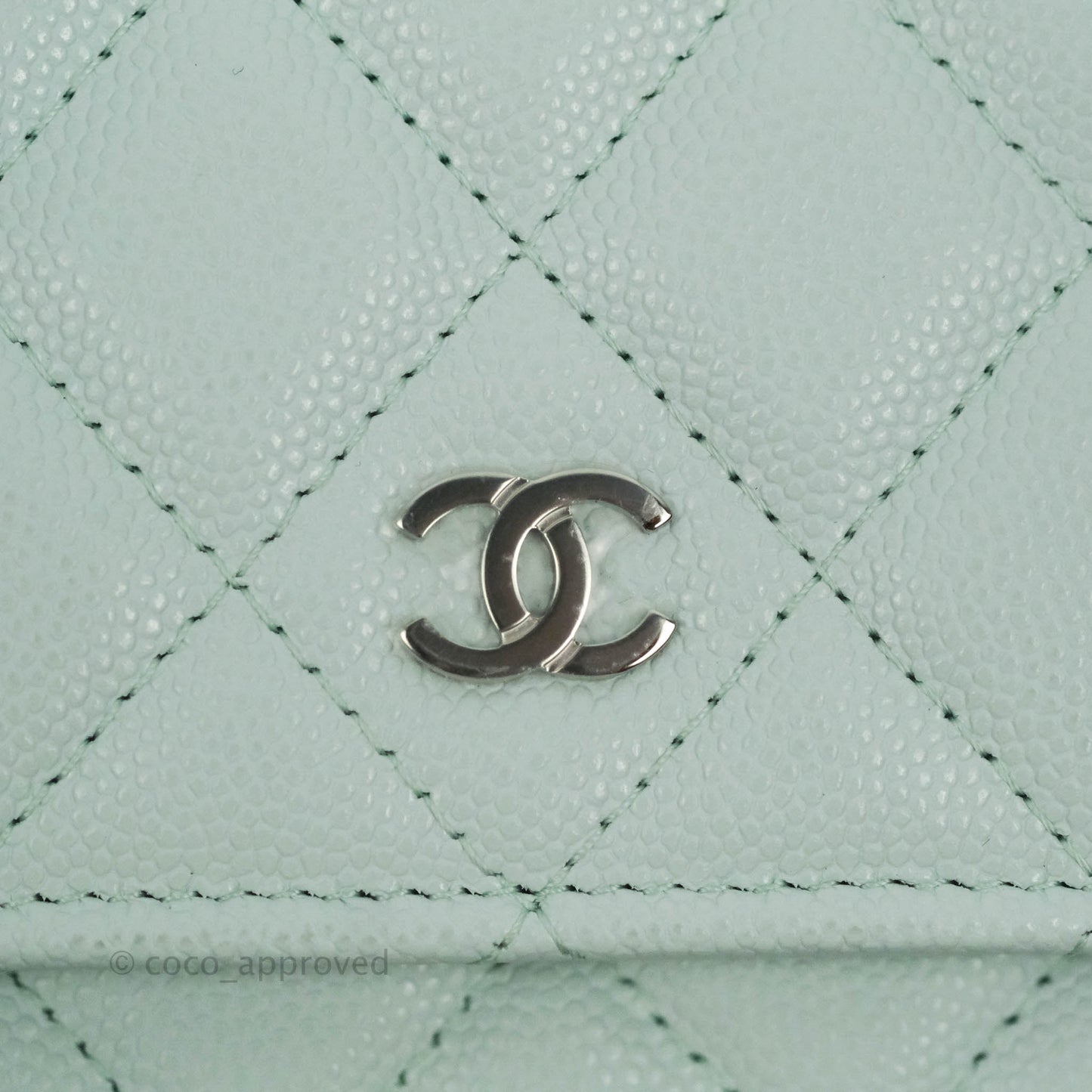 Chanel Quilted Classic Wallet on Chain WOC Light Blue Caviar Silver Hardware