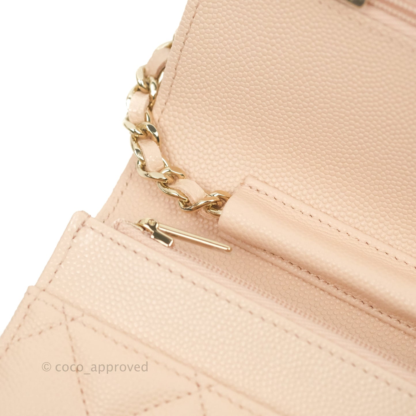 Chanel Quilted Classic Wallet on Chain WOC Light Beige Caviar Gold Hardware