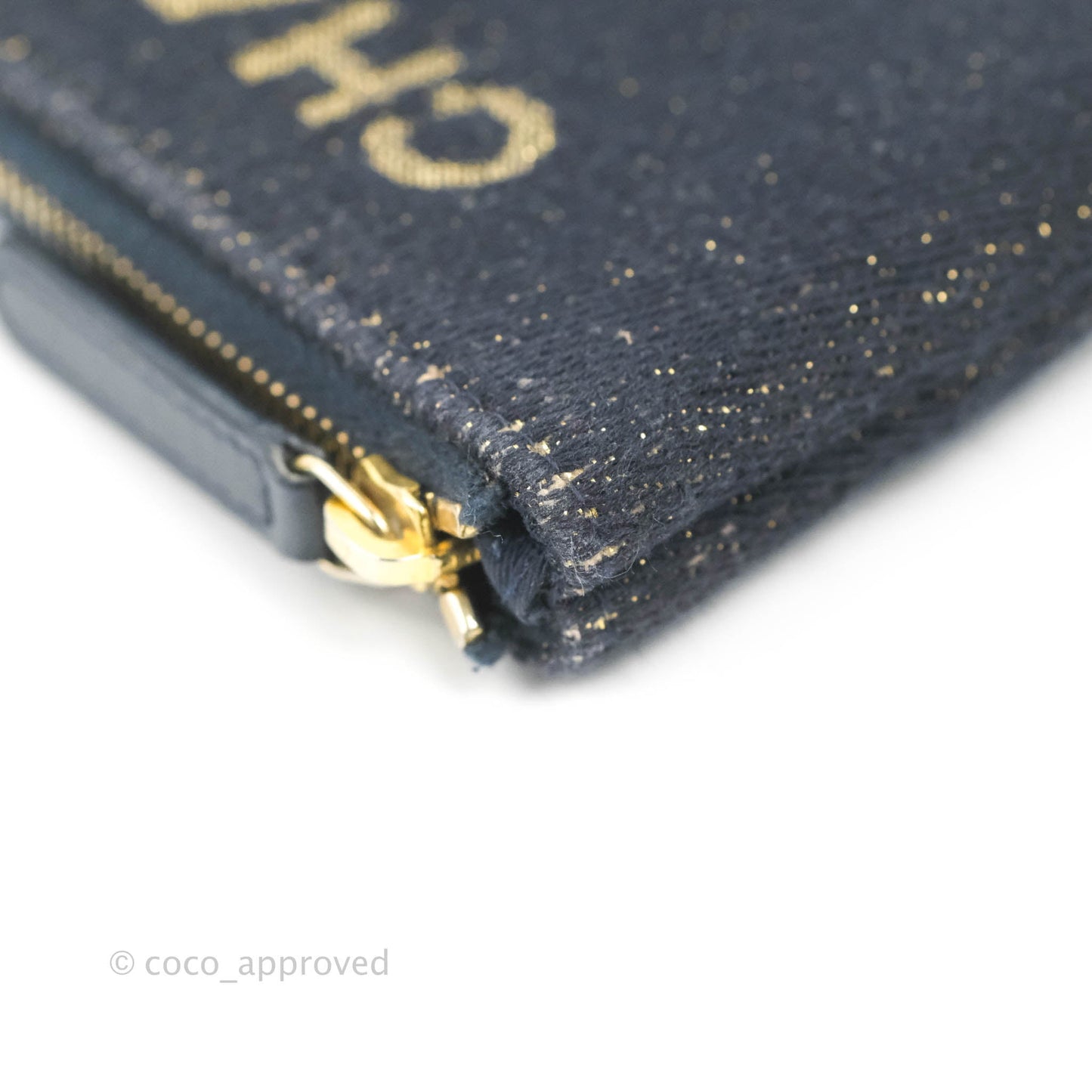 Chanel Mini Deauville O Case Navy Glitter Canvas Gold Hardware