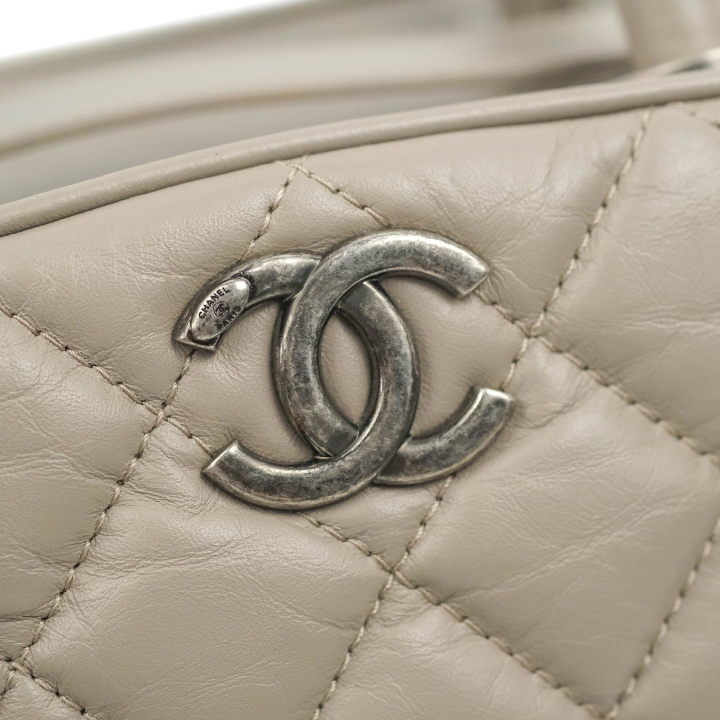 Chanel Quilted Small Coco Handle Bowling Bag Grey Aged Calfskin Ruthenium Hardware