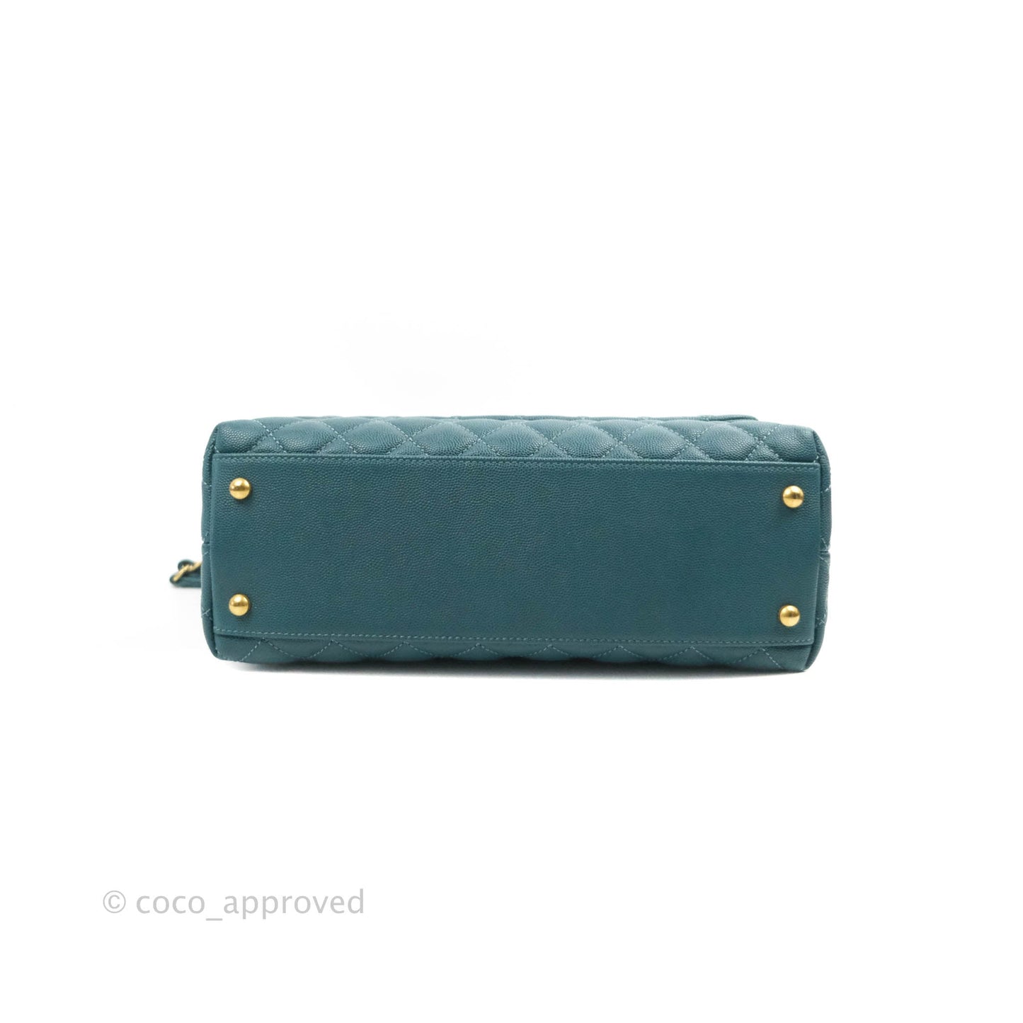 Chanel Medium Coco Handle Quilted Teal Caviar Lizard Handle Aged Gold Hardware