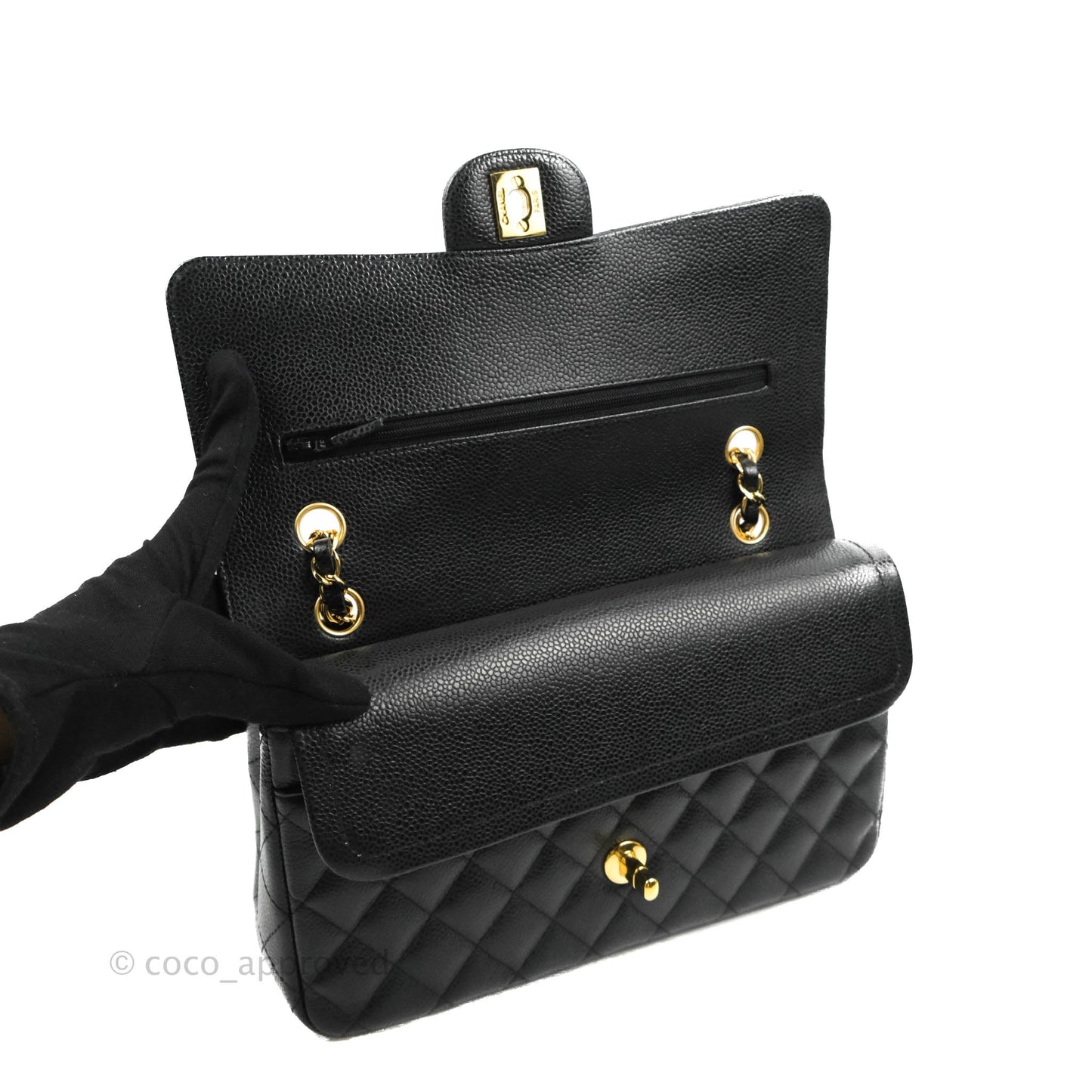 Chanel Classic M/L Medium Double Flap Black Caviar Gold Hardware