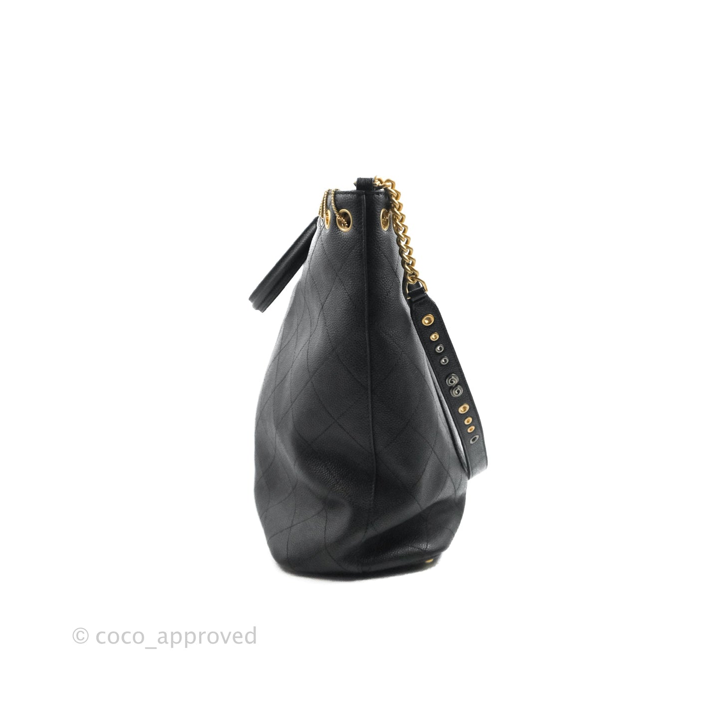 Chanel Quilted Shopping Tote Black Caviar Aged Gold Hardware 18C