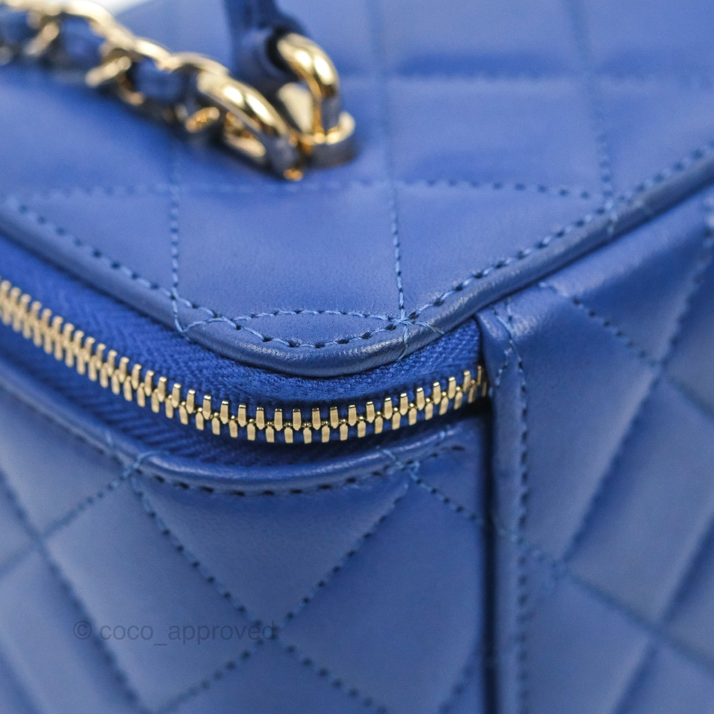 Chanel Vanity Rectangular Top Handle Blue Lambskin Gold Hardware