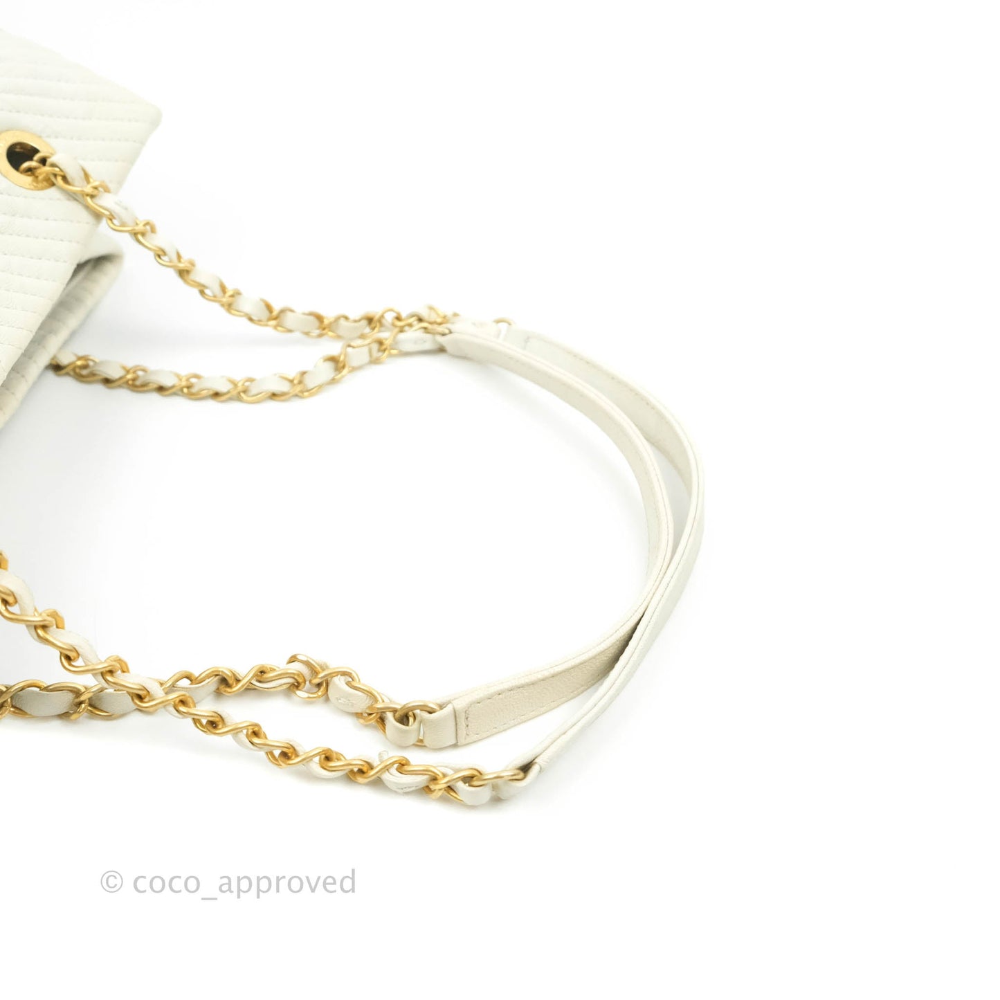 Chanel Chevron Surpique Tote White Crumpled Calfskin Aged Gold Hardware