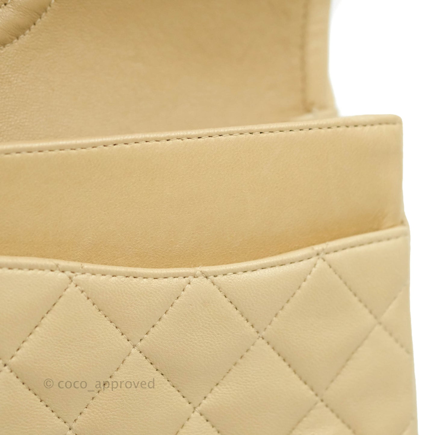 Chanel Vintage Classic M/L Medium Double Flap Bag Beige Lambskin 24K Gold Hardware