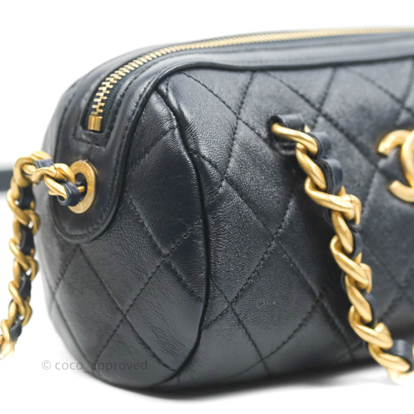 Chanel Quilted Fashion Therapy Bowling Bag Dark Navy Lambskin Gold Hardware