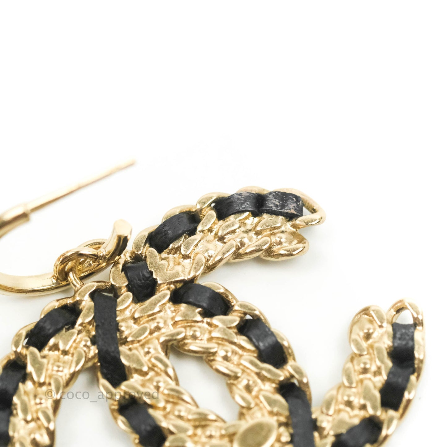 Chanel Crystal CC Braided Black Leather Drop Earrings Gold Hardware 20C