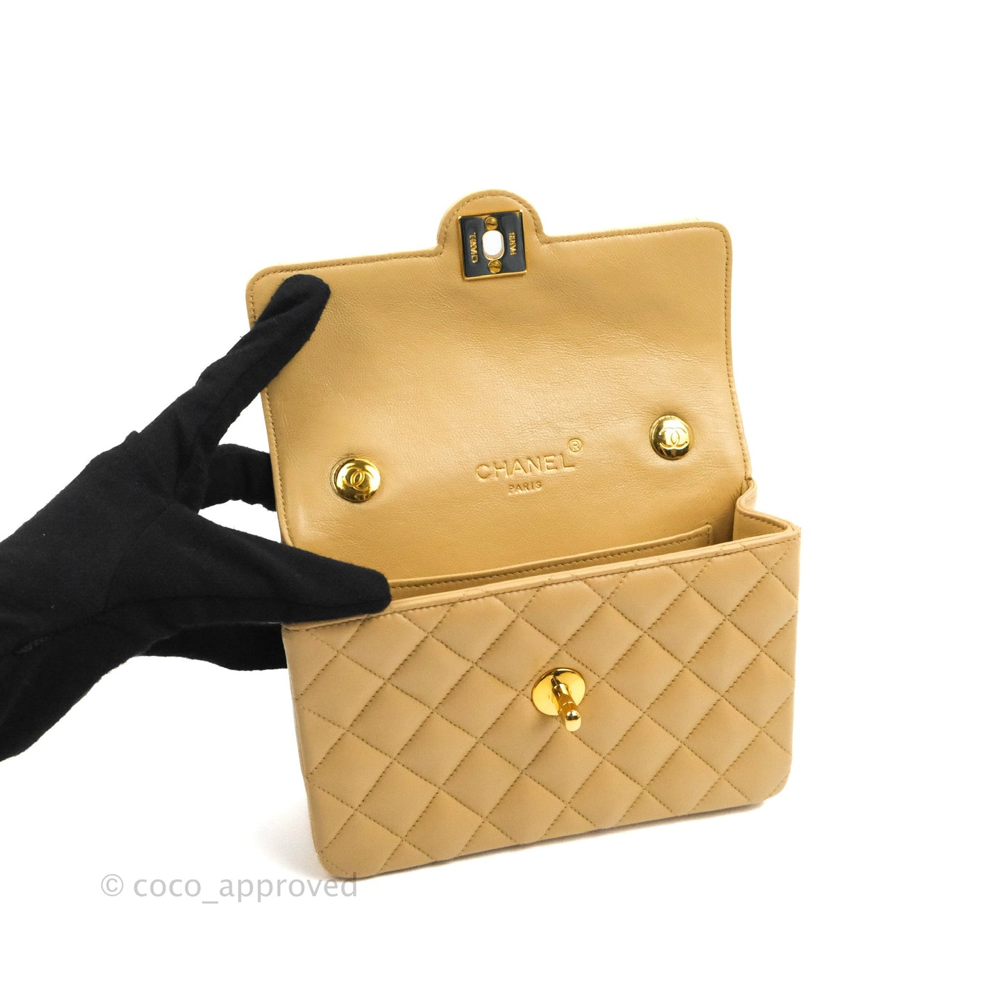 Chanel Vintage Mini Square Beige Lambskin 24K Gold Hardware