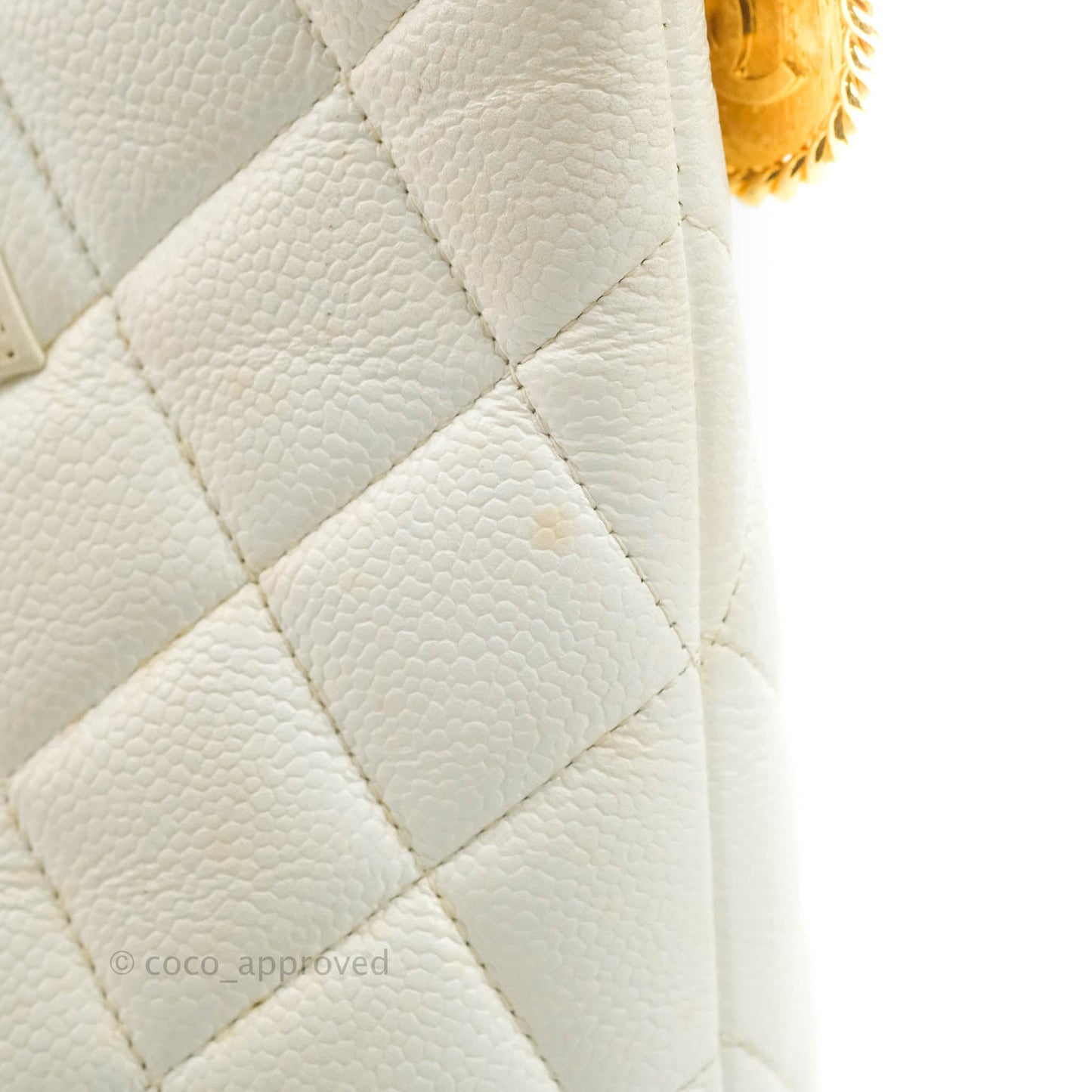 Chanel Vintage Medallion CC White Caviar Tote Bag Gold Hardware