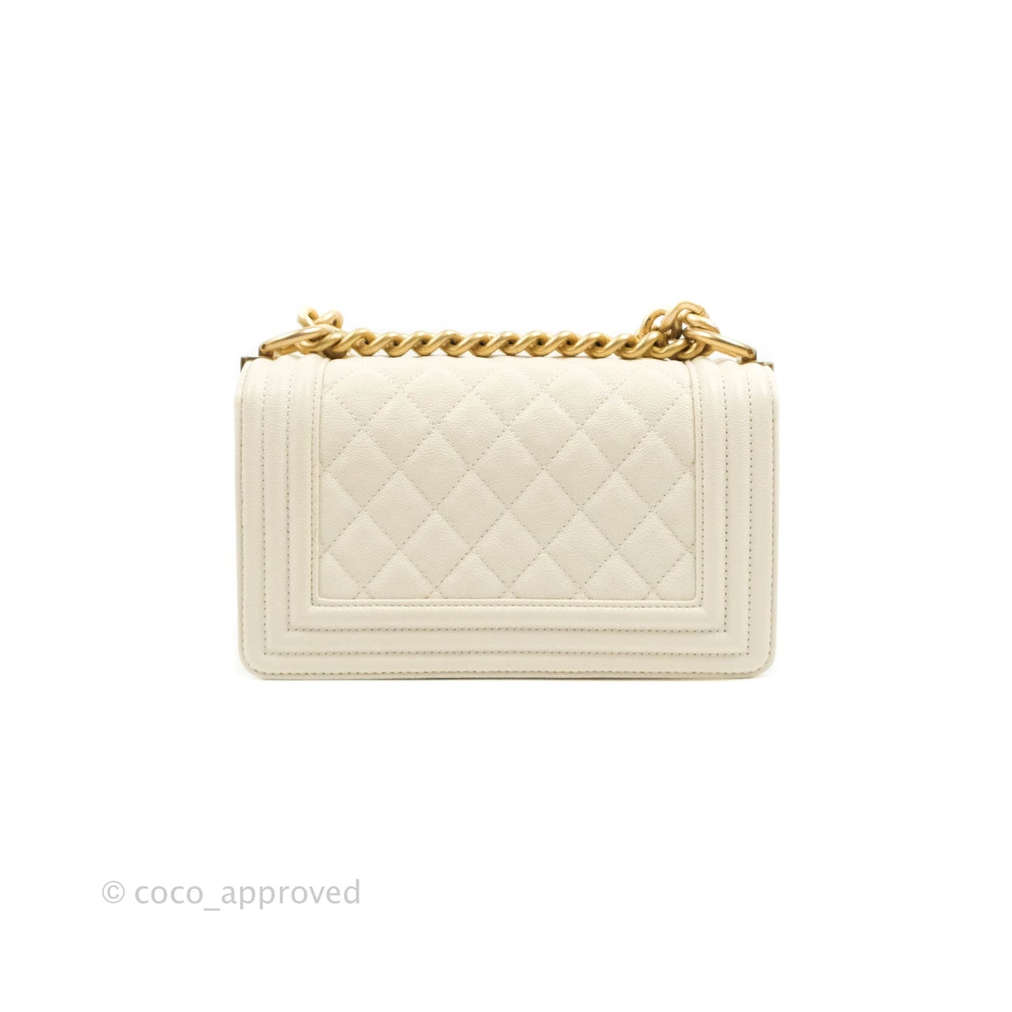 Chanel Boy Small Quilted White Caviar Aged Gold Hardware