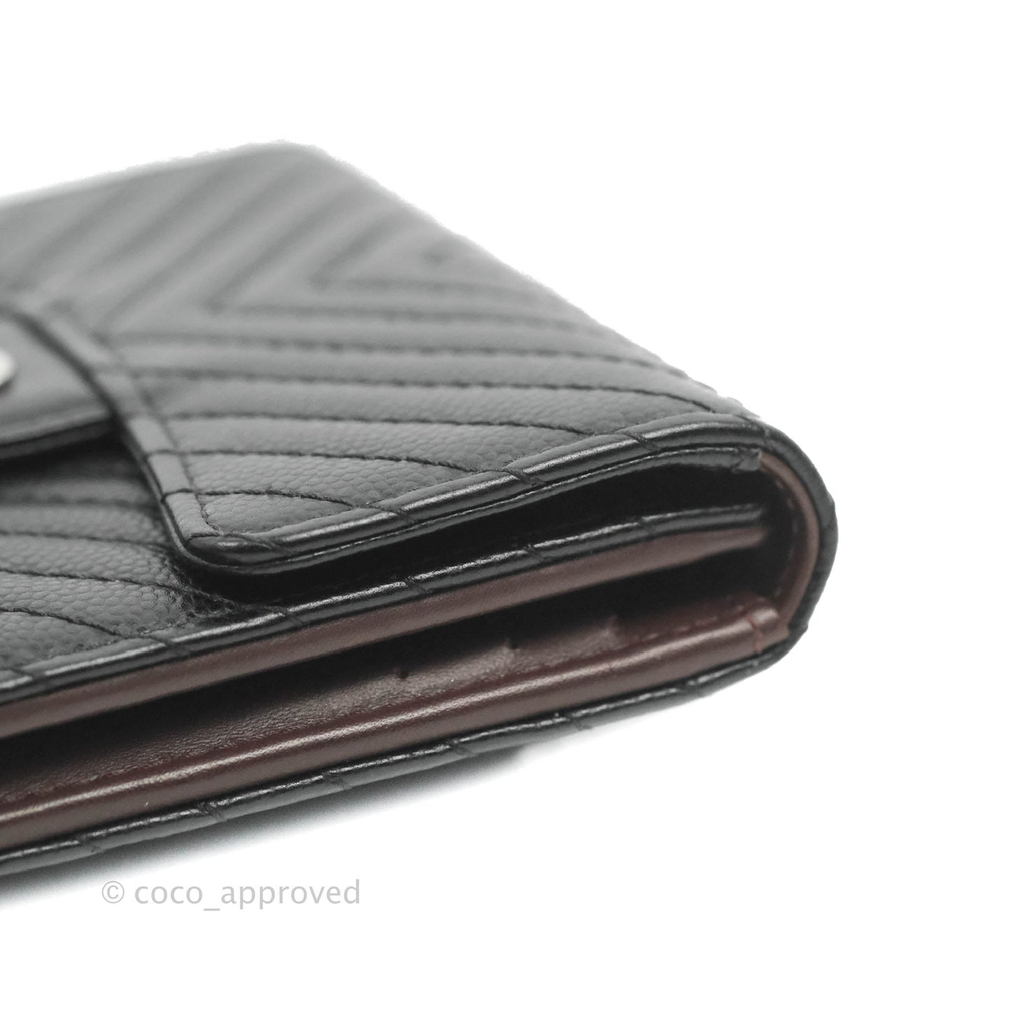Chanel Classic Flap Chevron Wallet Black Caviar Silver Hardware