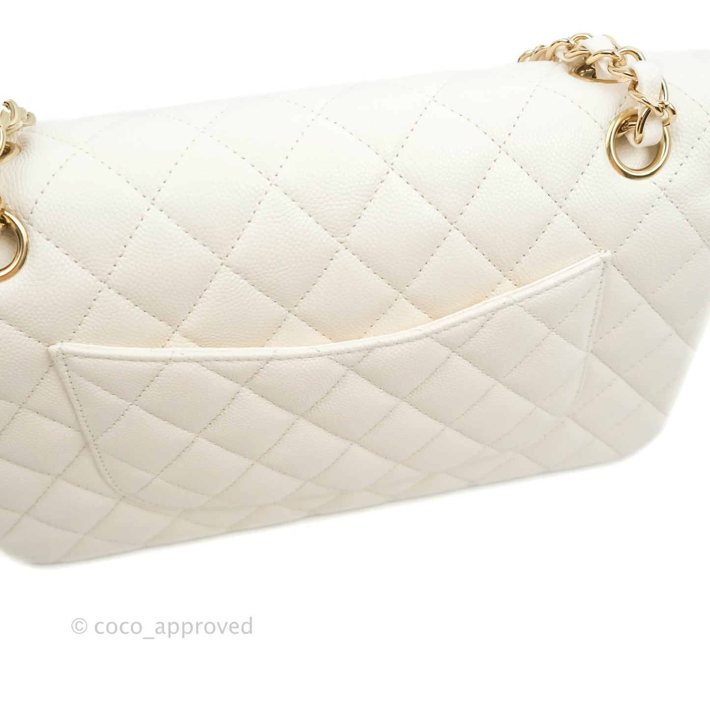 Chanel Classic M/L Medium Double Flap White Caviar Gold Hardware 21B
