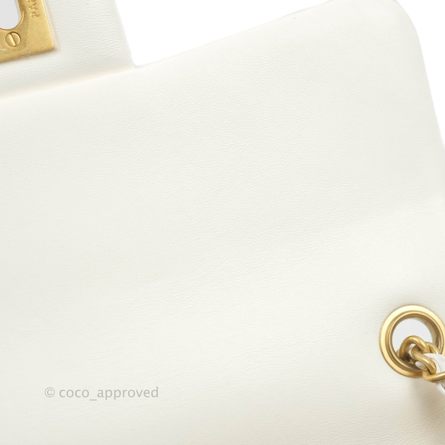 Chanel Mini Rectangular Pearl Crush Quilted White Lambskin Aged Gold Hardware