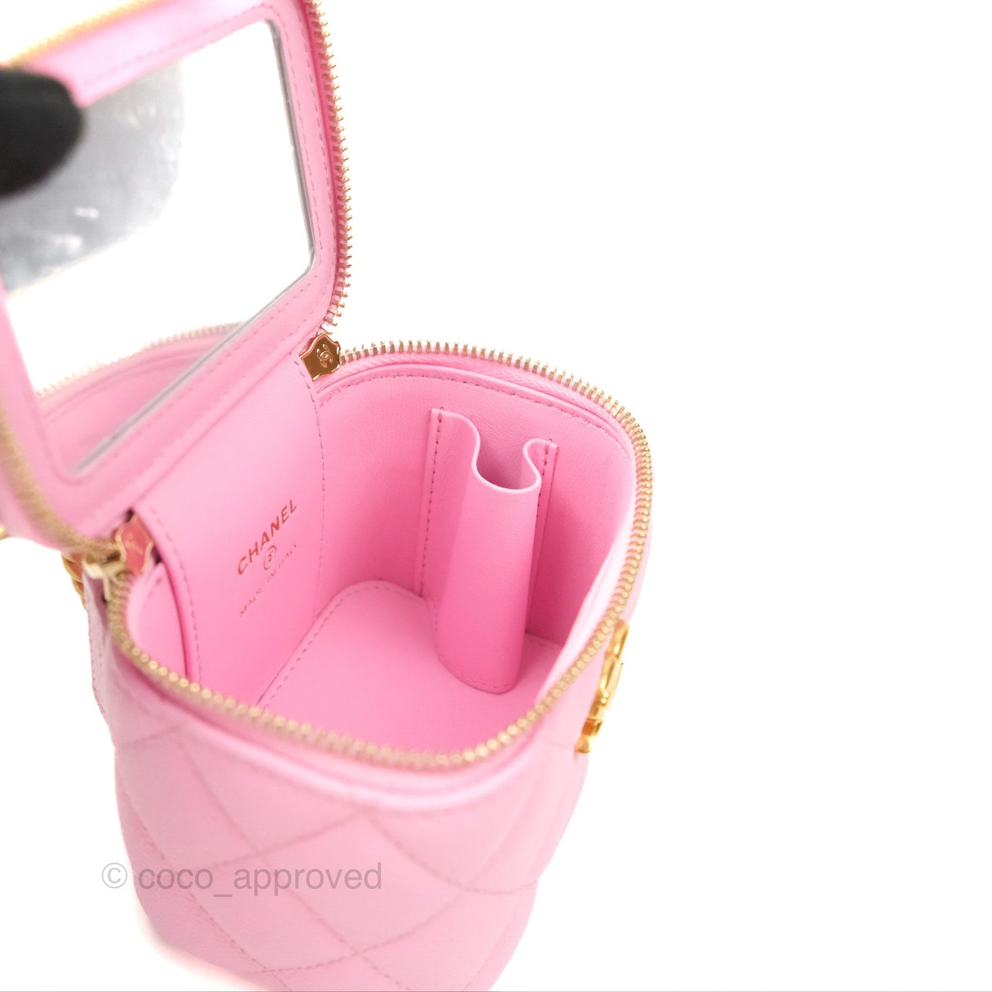 Chanel Quilted Heart Crush Mini Vanity With Chain Pink Caviar Aged Gold Hardware