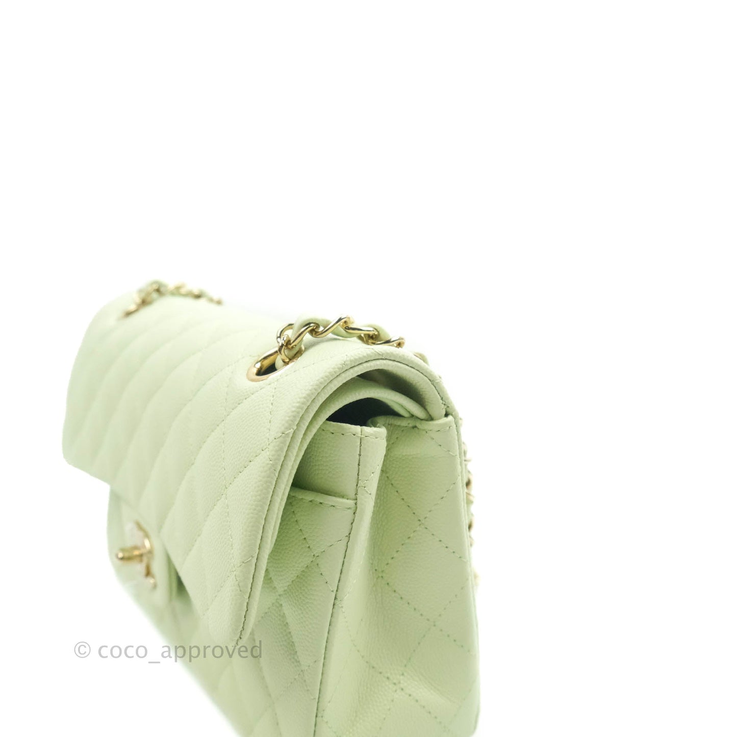 Chanel Small Classic Quilted Flap Pastel Green Caviar Gold Hardware
