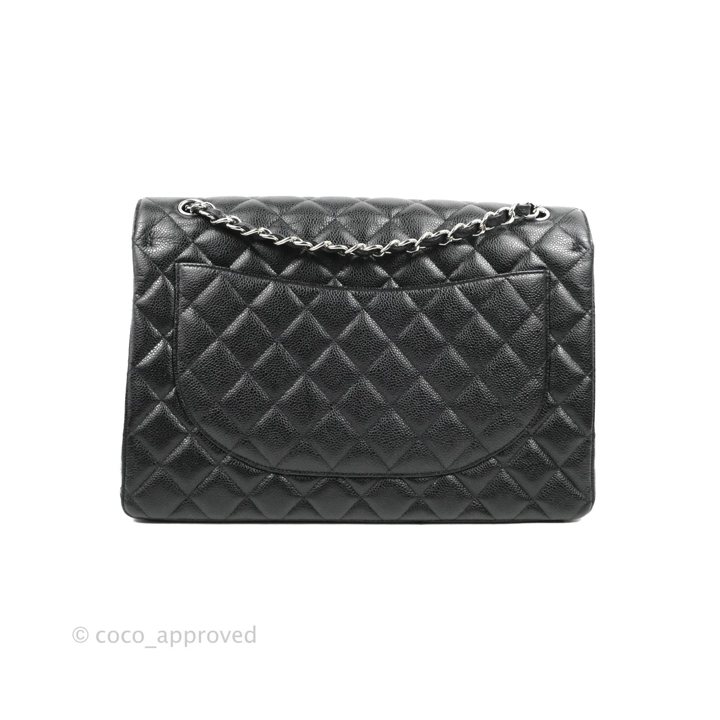 Chanel Quilted Maxi Double Flap Black Caviar Silver Hardware