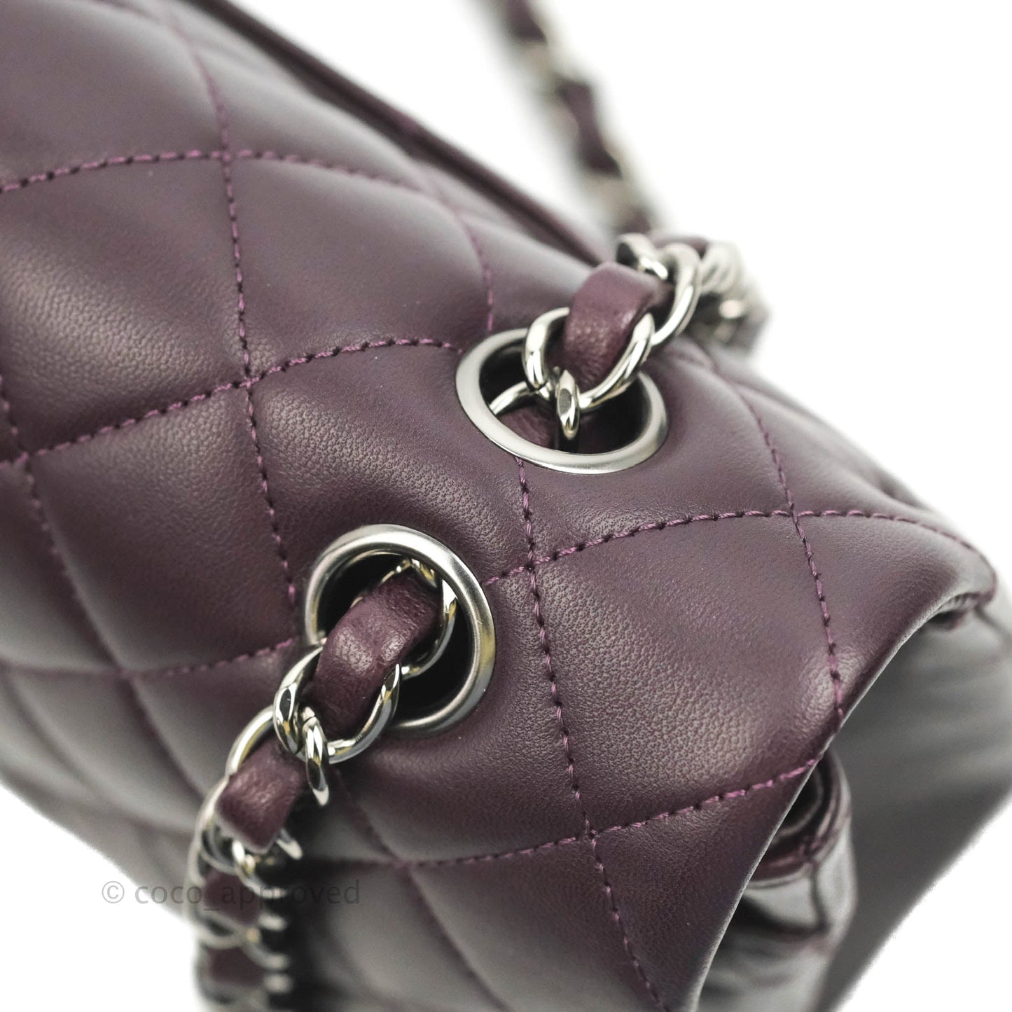 Chanel Classic M/L Medium Flap Quilted Purple Burgundy Lambskin Silver Hardware